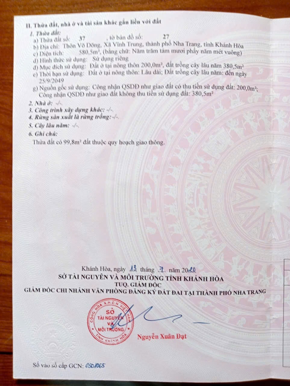 Bán lô đất Biệt thự xã Vĩnh Trung, Nha Trang