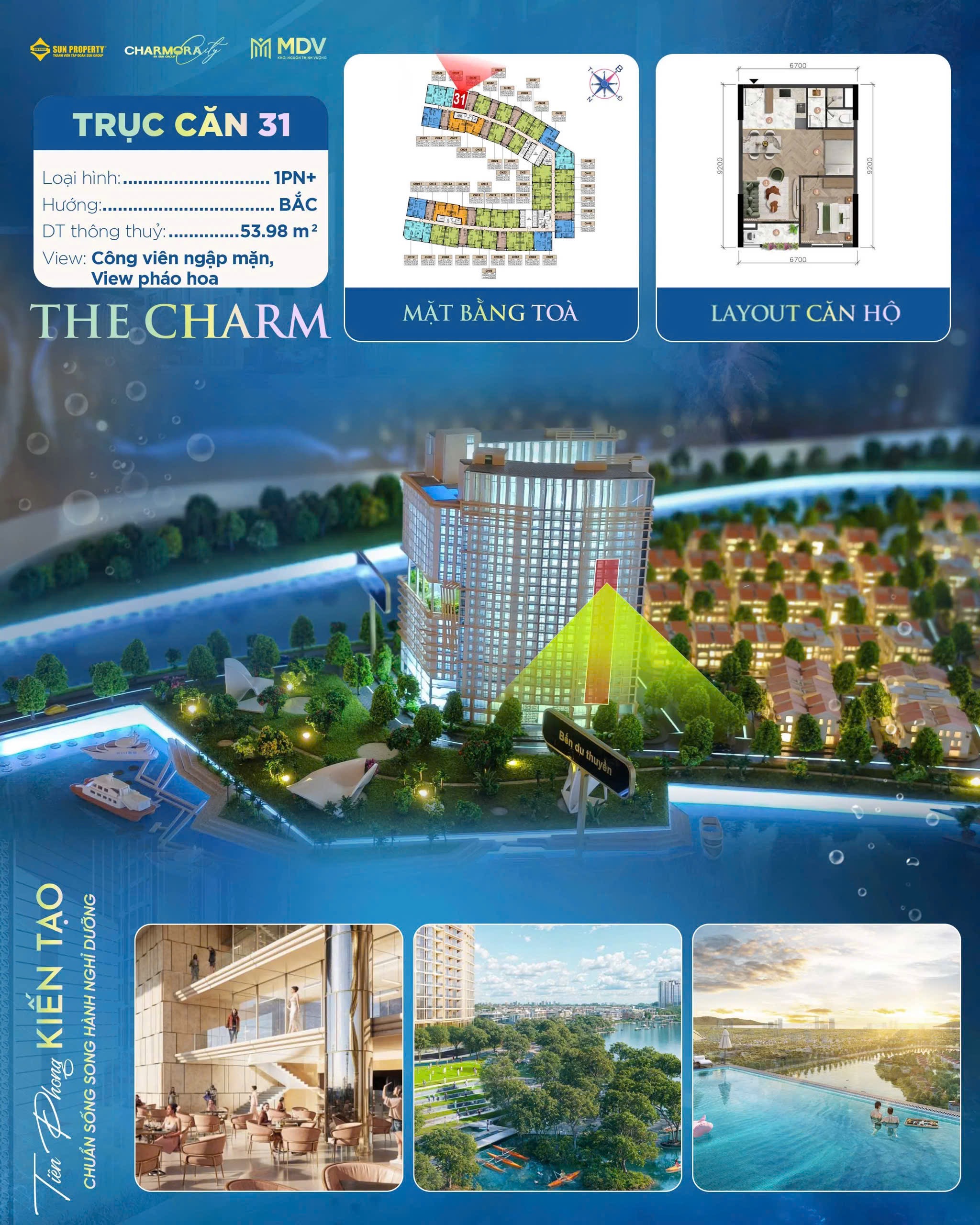 View PHÁO HOA. Căn hộ 1 PN+ | 54 m² – The Charm
